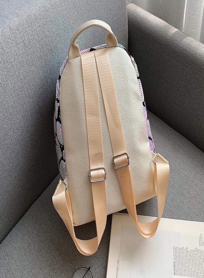 موكا حقيبة ظهر مزينة بالترتر بتصميم حورية البحر وحيد القرن، حقيبة ظهر يومية للبنات الصغيرات، حقيبة ظهر كبيرة مزينة بالترتر للسفر والنزهات الخارجية والمدرسة والجامعة والحفلات (أبيض) - Image 4